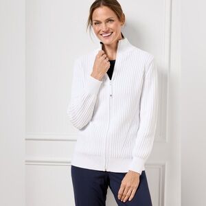 T by Talbots White Zip Up Ribbed Knit Sweater‎ Cardigan Size 2X